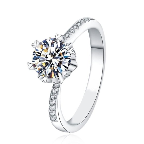 😍2CT MOISSANITE SILVER ROUND TWISTED BIG FLOWER SOLITAIRE ENGAGEMENT RING, K758 - Picture 1 of 6